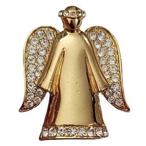 Monet Gold Tone Vintage Clear Rhinestone Angel Brooch Pin, Signed K833